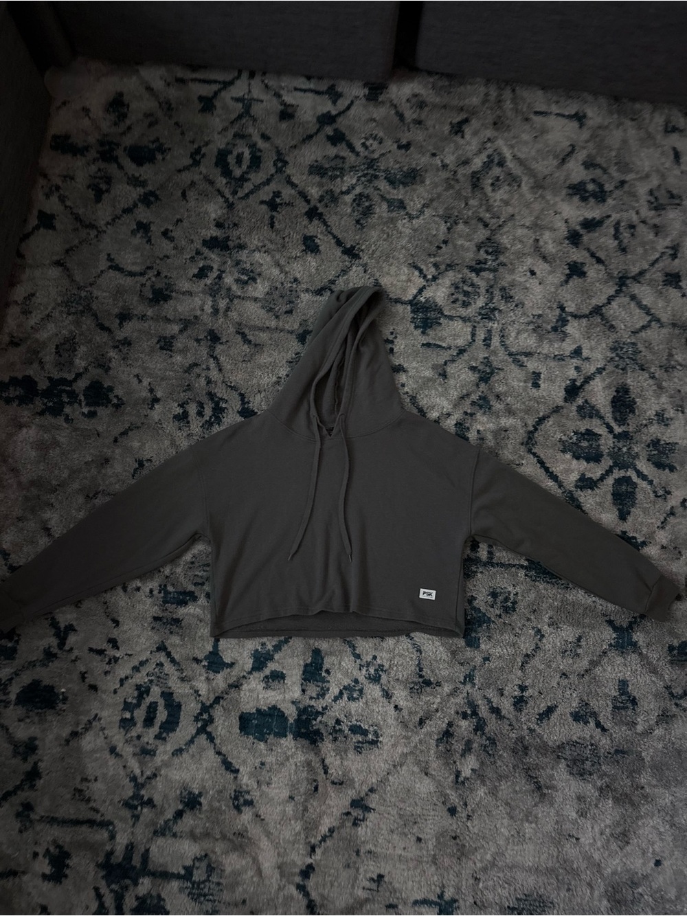 Cropped Hooded Pullover Sweatshirt - Dark Charcoal